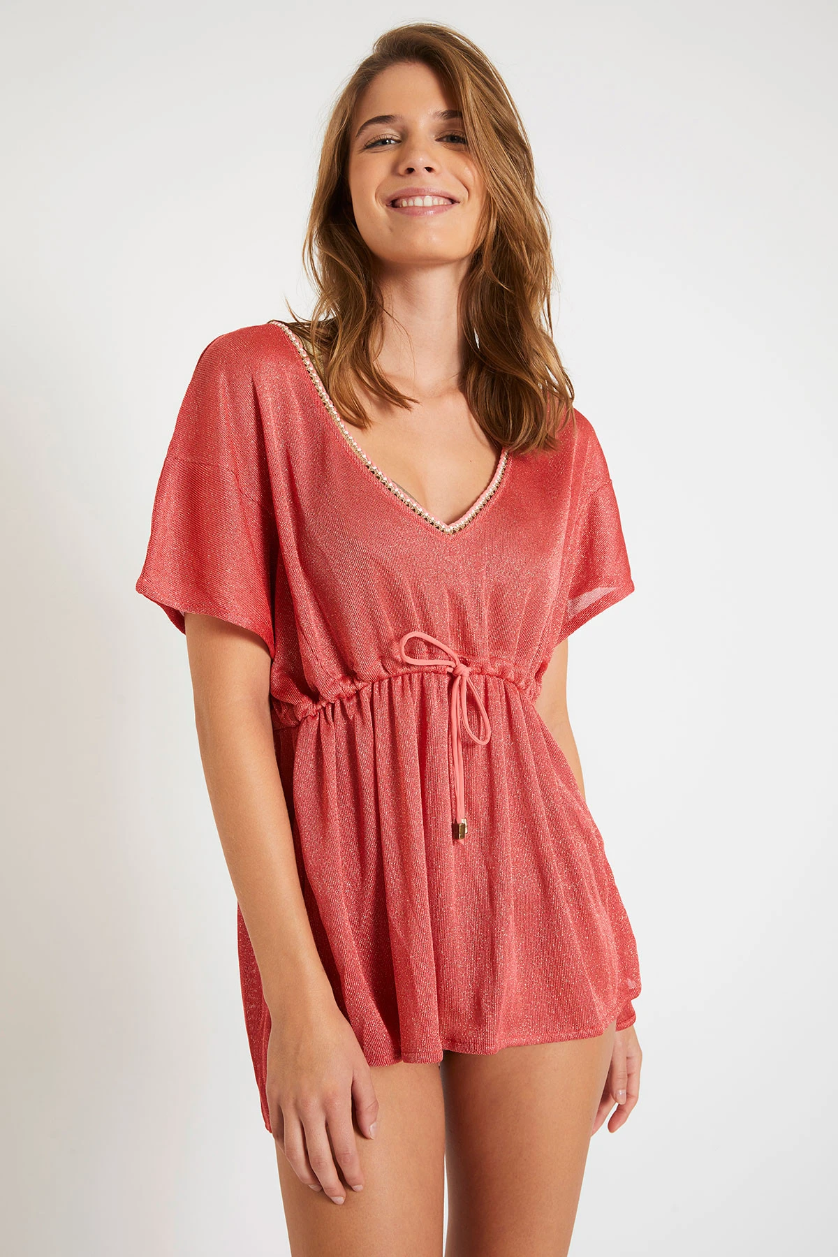 Tunique De Plage Courte Couleur Corail Brillante MILDAÉ ALACADEZA 2 Tunique De Plage Courte Couleur Corail Brillante MILDAÉ ALACADEZA – Image 2