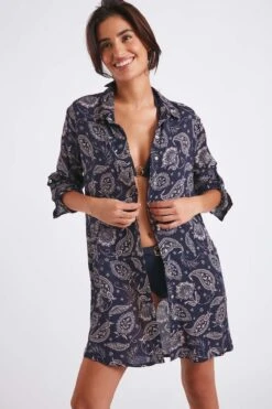 Chemise De Plage Bleu Marine Imprimé Cachemire NOLIE VOILJAYERA -Joli Vetement 22e nolie voiljayer zhi06 dev6